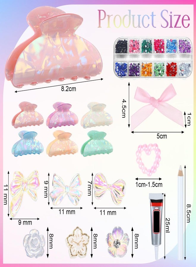 Suncalla 6 Set DIY Hair Claw Clips Kit Acrylic Claw Clip with Resin Rhinestones Pearls Hair Clips with Strong Hold Non-slip Banana Barrettes for Women Party Crafting Night DIY(Classic) - Image 2